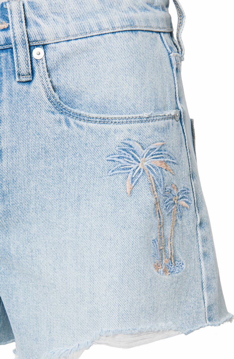 BLANKNYC Palm Tree Embroidered High Waist Denim Shorts, Alternate, color, 