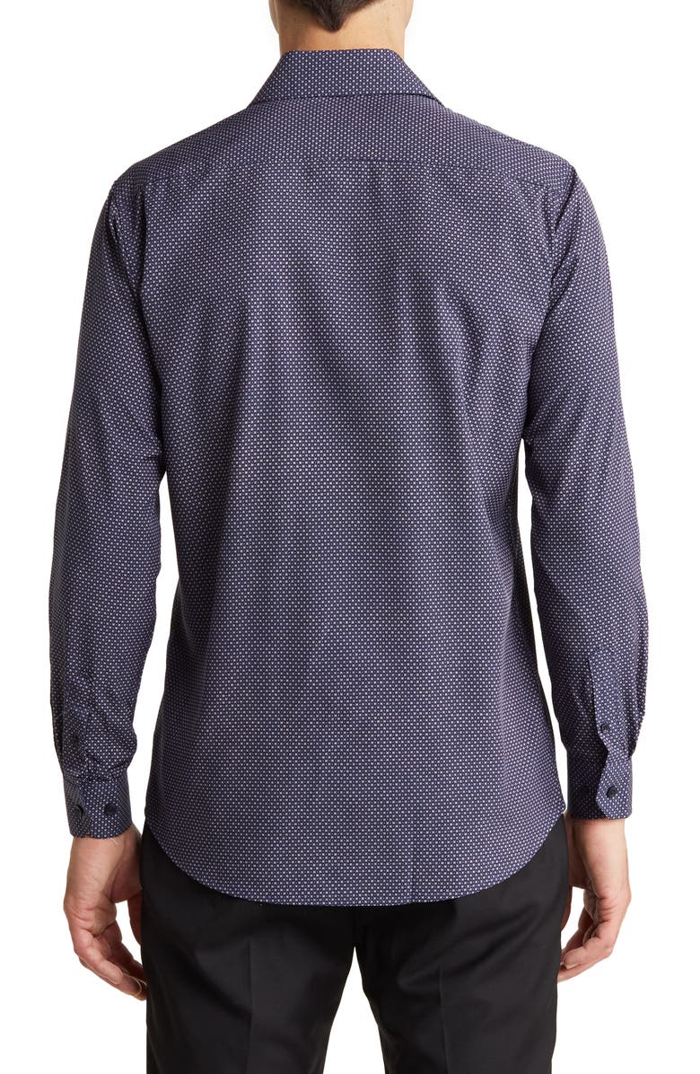 Azaro Uomo Slim Fit Geometric Print Performance Dress Shirt, Alternate, color, Navy