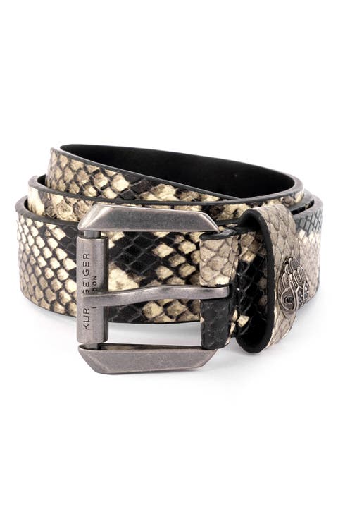 Studded Snakeskin Print Leather Belt