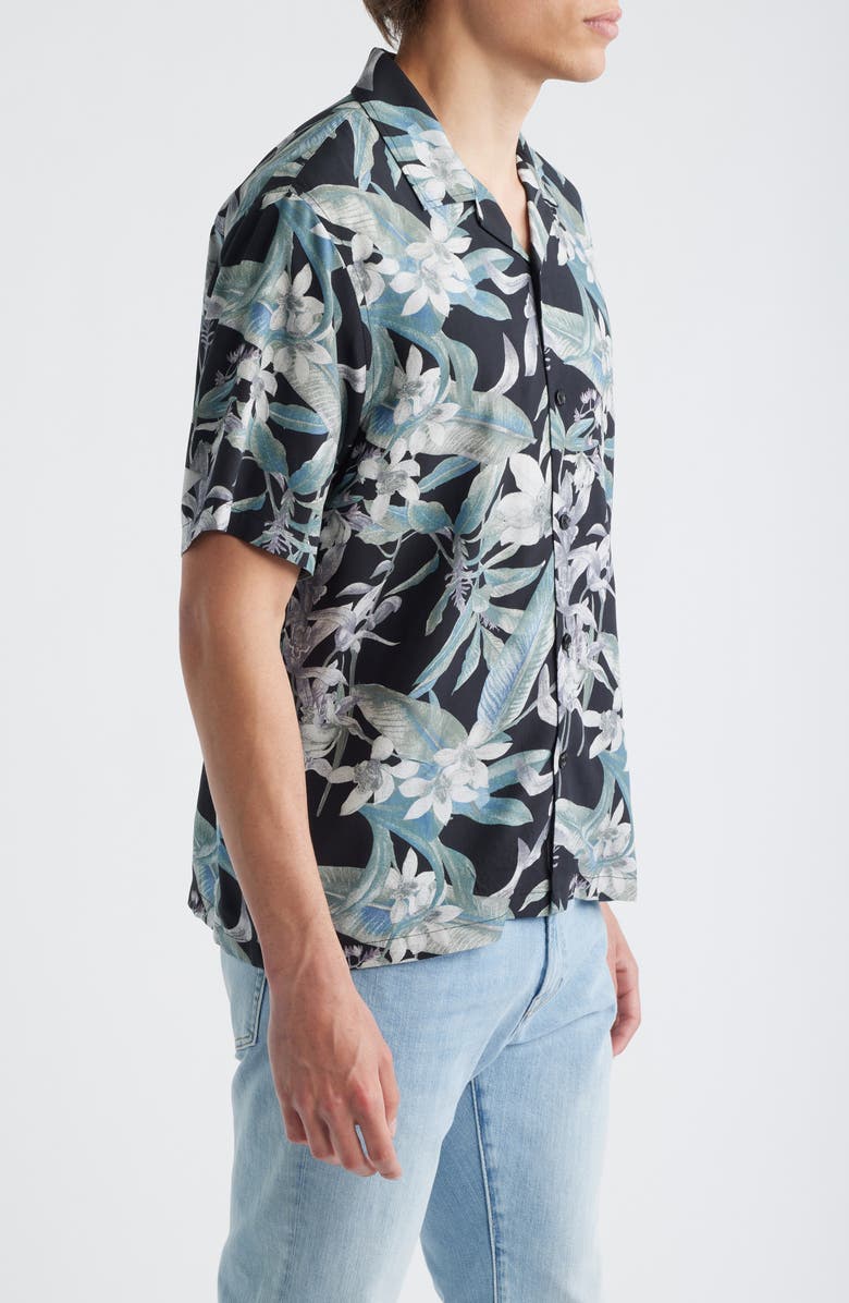 rag & bone Avery Tropical Floral Camp Shirt, Alternate, color, Blacktropi