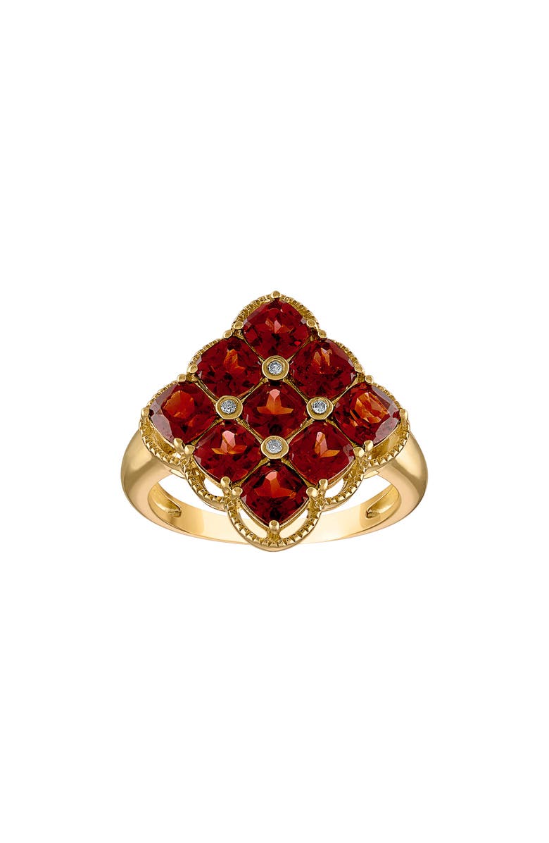 FZN 14K Gold Plated Sterling Silver Garnet & Diamond Ring, Main, color, Yellow Gold/ Garnet