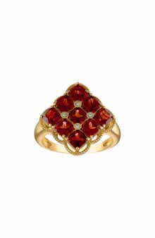 FZN 14K Gold Plated Sterling Silver Garnet & Diamond Ring