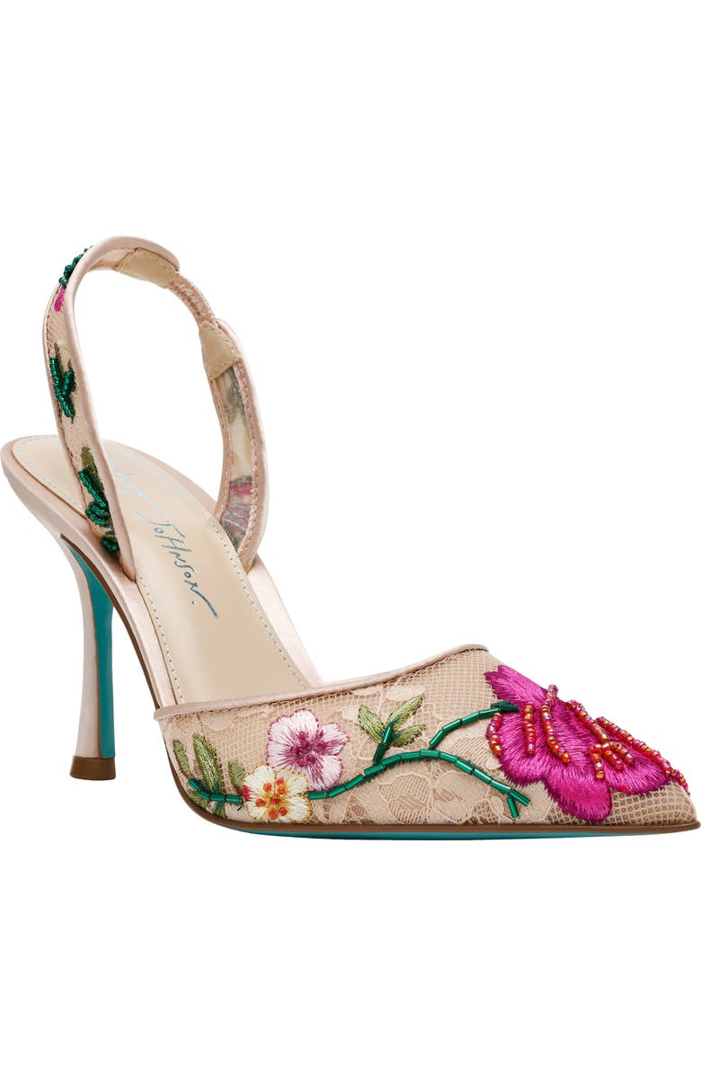 Betsey Johnson April Pointed Toe Slingback Pump, Main, color, Blush Multi Floral