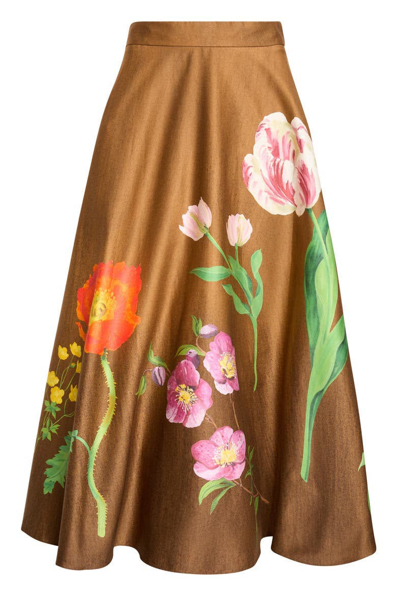 Mixed Botanical Circle Midi Skirt, Alternate, color, BROWN MULTI