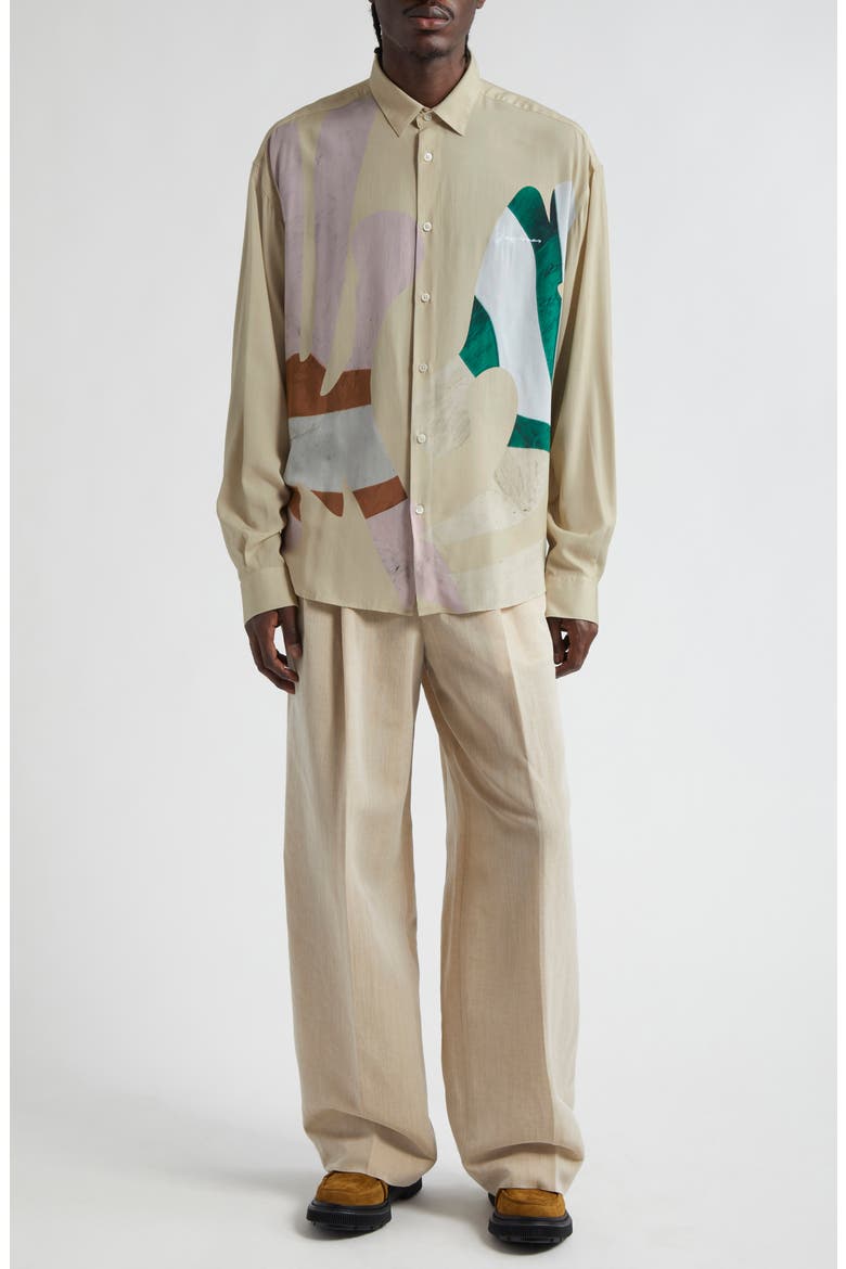 La Chemise Simon Abstract Print Button-Up Shirt, Alternate, color, PRINT BAIGNEUSES BEIGE