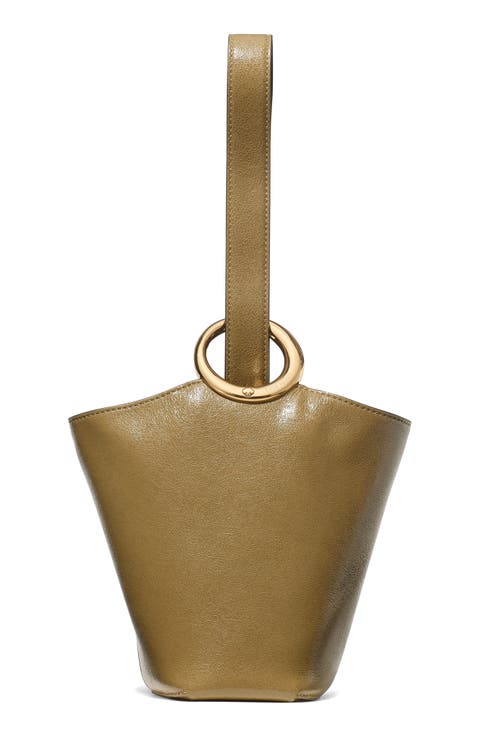halo glazed leather mini bucket bag