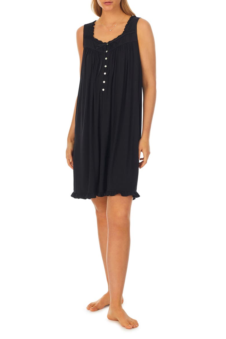 Sleeveless Short Jersey Nightgown, Main, color, BLACK
