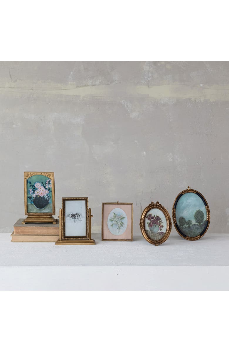 Storied Home 6-Piece Pewter and Glass Photo Frames with Art, Gold Finish, Alternate, color, Gold