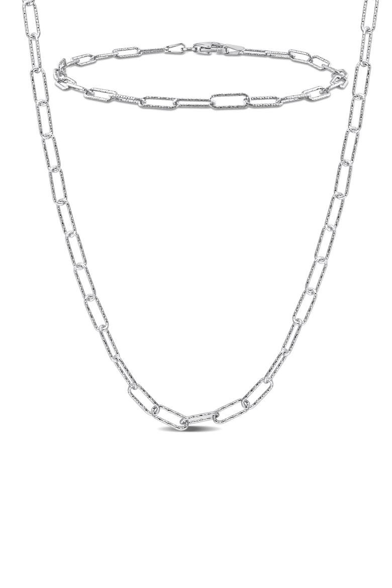 3mm Paperclip Textured Link Chain Necklace & Bracelet Set, Main, color, SILVER