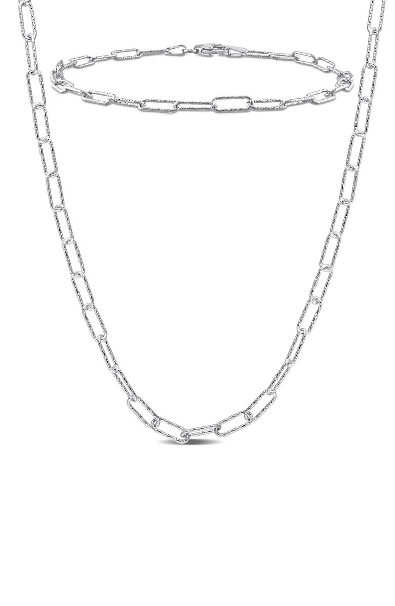 DELMAR 3mm Paperclip Textured Link Chain Necklace & Bracelet Set, Main, color, 