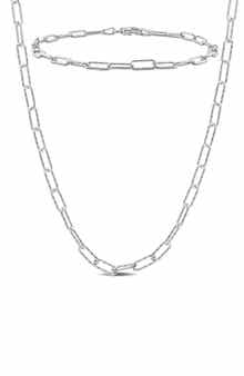 3mm Paperclip Textured Link Chain Necklace & Bracelet Set