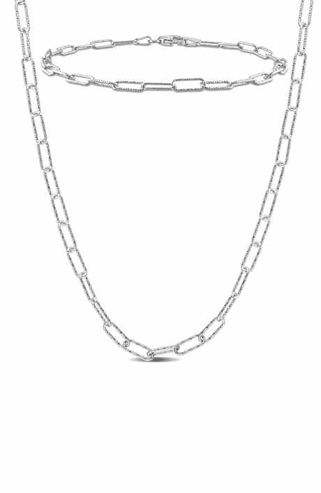 DELMAR 3mm Paperclip Textured Link Chain Necklace & Bracelet Set
