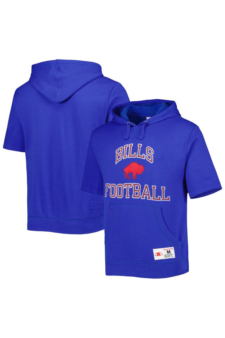Men's Mitchell & Ness Royal Buffalo Bills Washed Short Sleeve Pullover Hoodie, Main, color, Royal