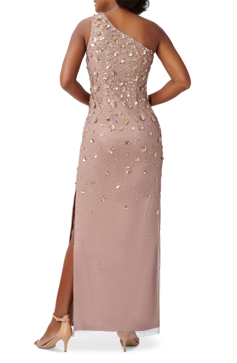 Adrianna Papell 3D Beaded & Sequin One-Shoulder Gown, Alternate, color,