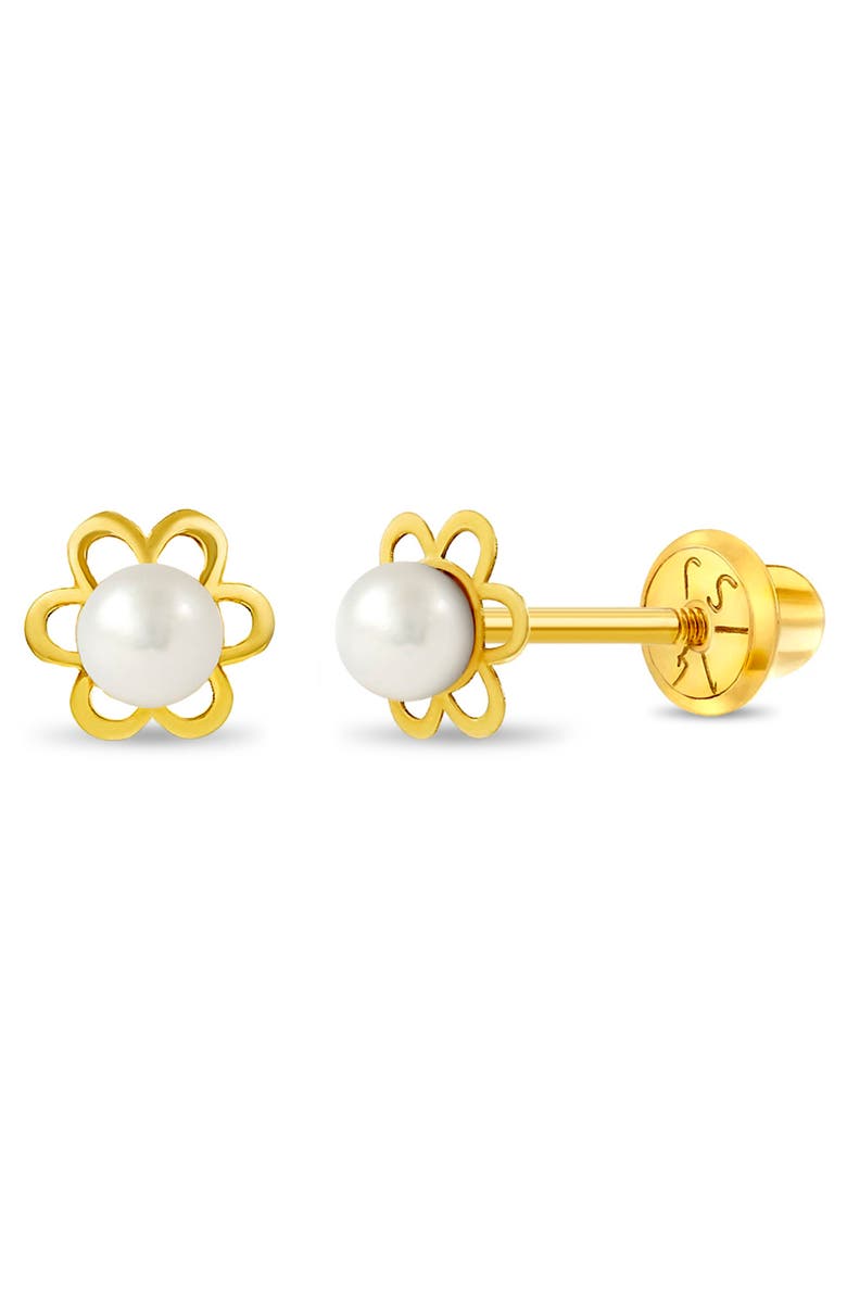 In Season Jewelry 14k Freshwater Pearl Flower Earrings, Main, color, White
