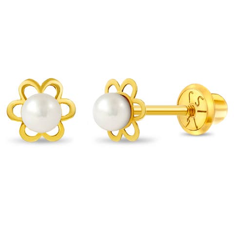 14k Freshwater Pearl Flower Earrings