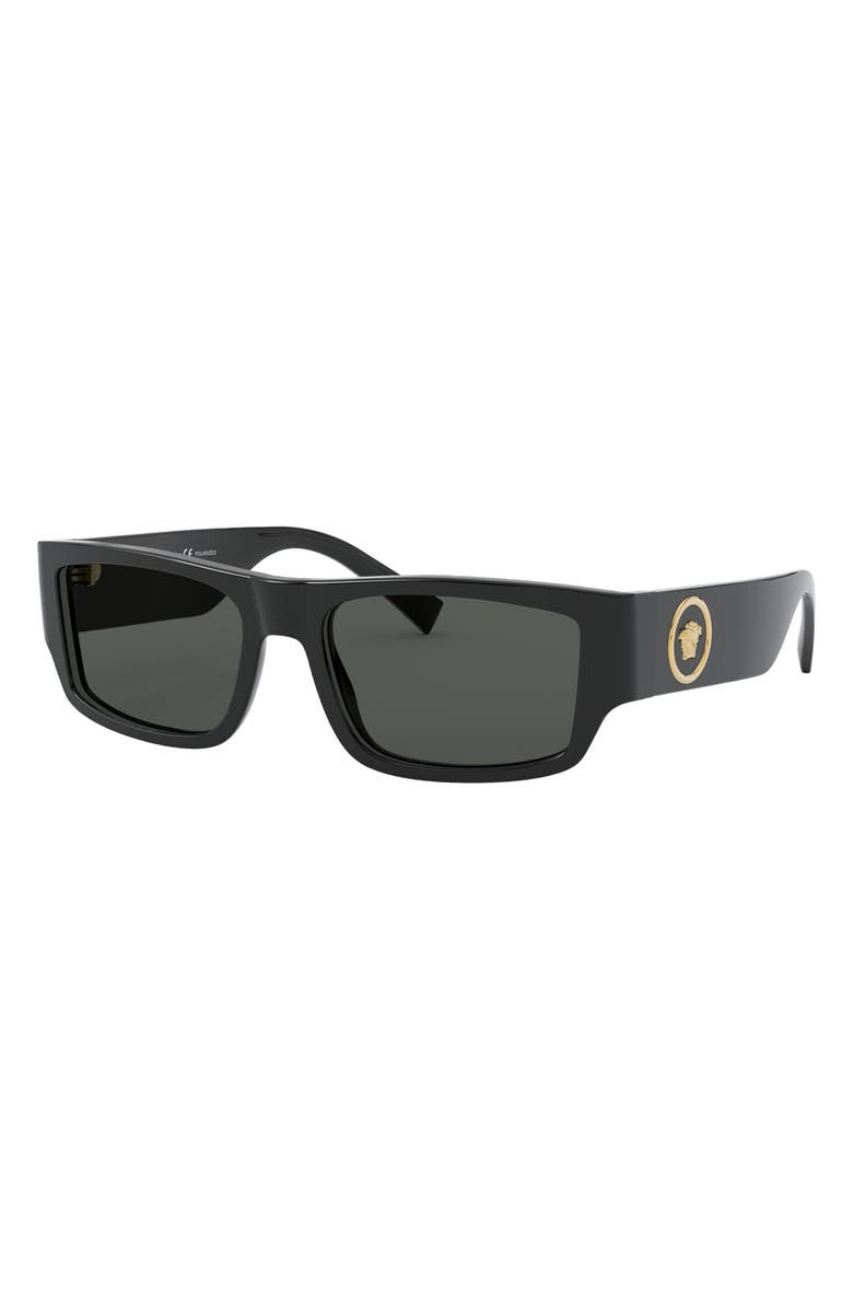 Versace 56mm Polarized Rectangular Sunglasses, Alternate, color, 