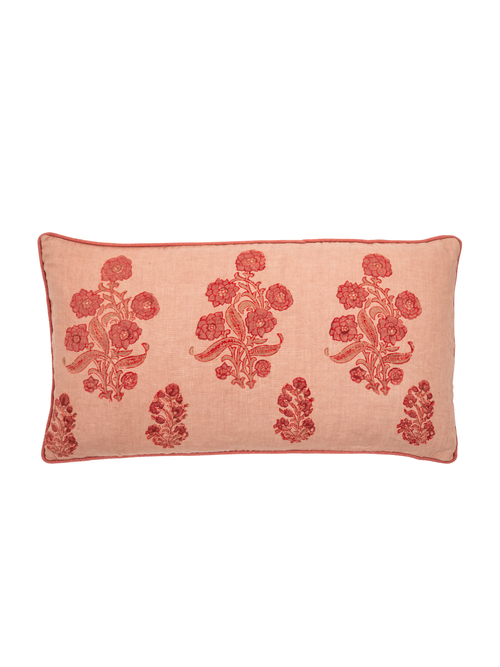Alamwar English Garden Lumbar Pillow Cover In Coral/clay/rose On Sand