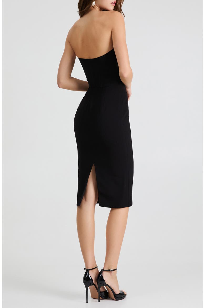 Kaia Floral Appliqué Strapless Dress, Alternate, color, BLACK/ OFF WHITE