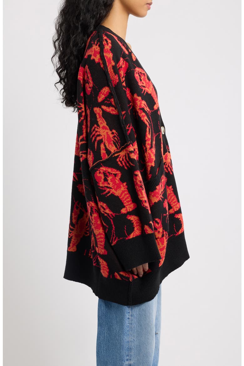 You're My Lobster Oversized Cardigan, Alternate, color, BLACK WITH RED LOBSTERS