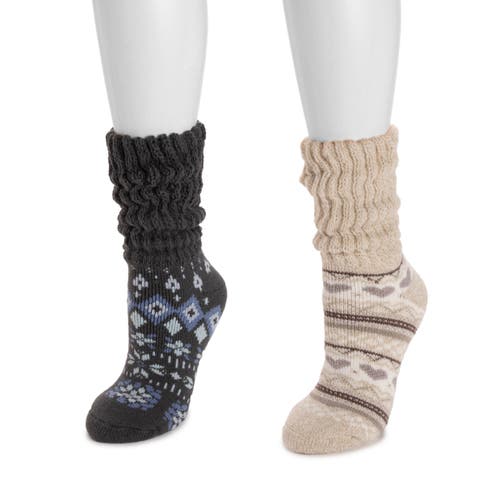 Muk Luks Slouch Heat Retainer Socks 2 Pair Pack In Multi