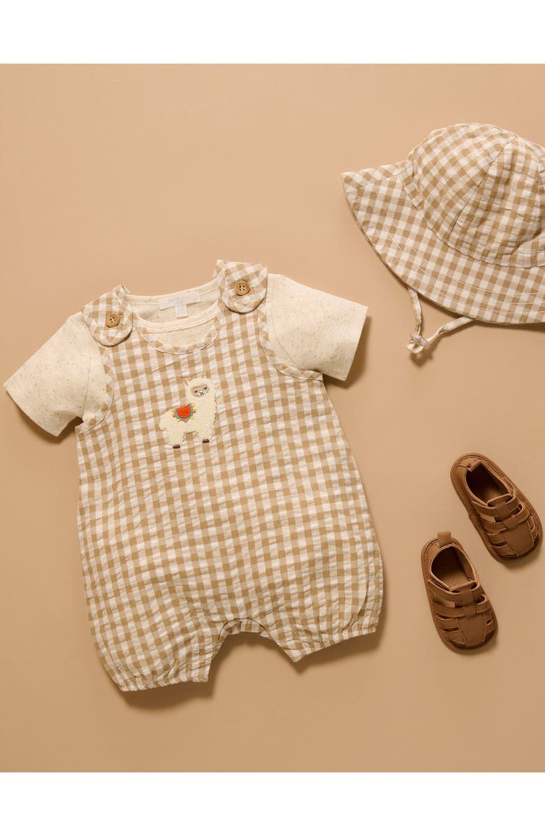 Purebaby Gingham Romper, Alternate, color, Burrito Gingham