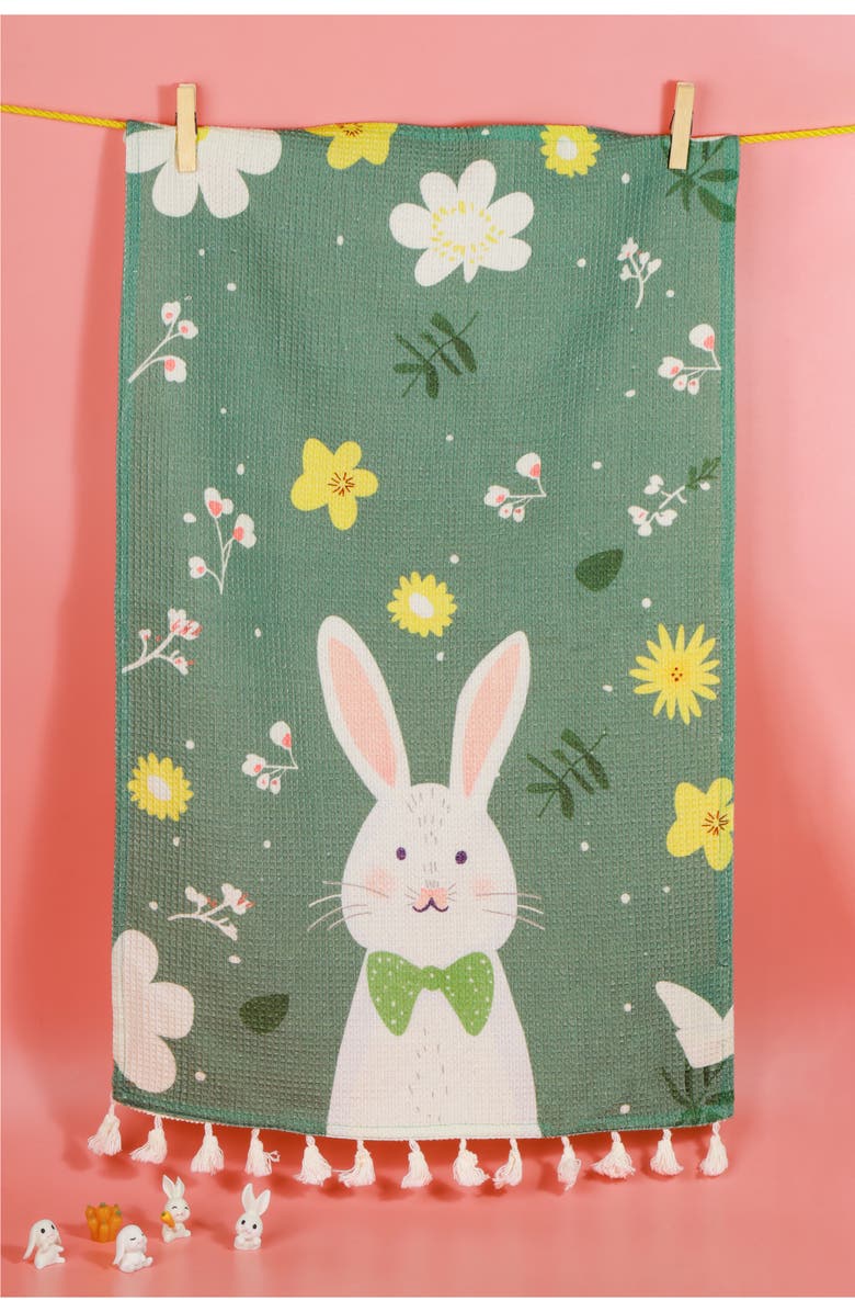 Tiramisu Spring Garden Bunny Set of 3 Cotton Kitchen Towels, Alternate, color, Green