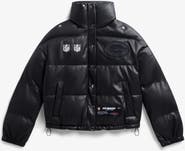 Off Season Women's  Black Green Bay Packers Faux Leather Puffer Jacket
