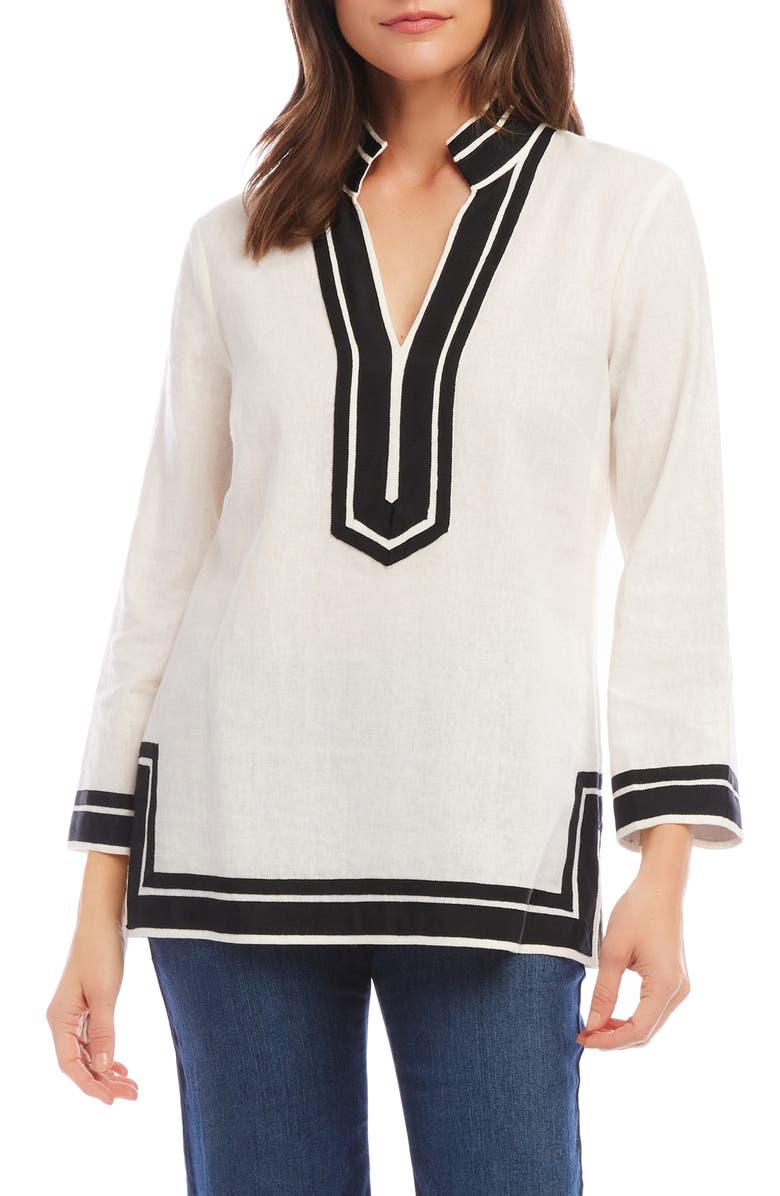 Karen Kane The St. Tropez Linen Blend Tunic, Main, color, Off White/ Black