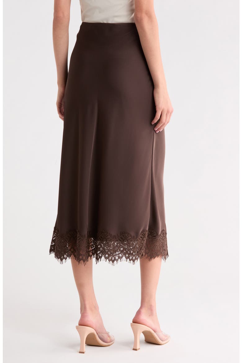 Lace Trimmed Satin Midi Skirt, Alternate, color, CALL ME CHOCOLATE