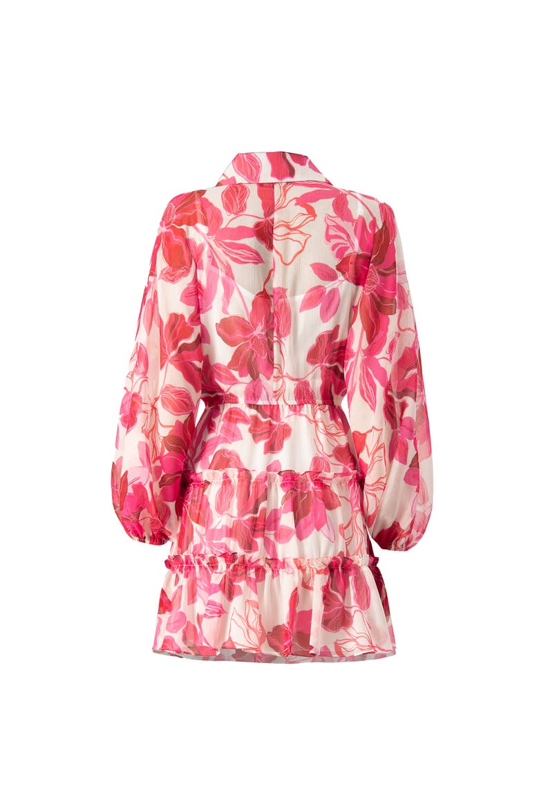 Short Floral Print Shirt Dress with Long Sleeves, Alternate, color, Fuchsia