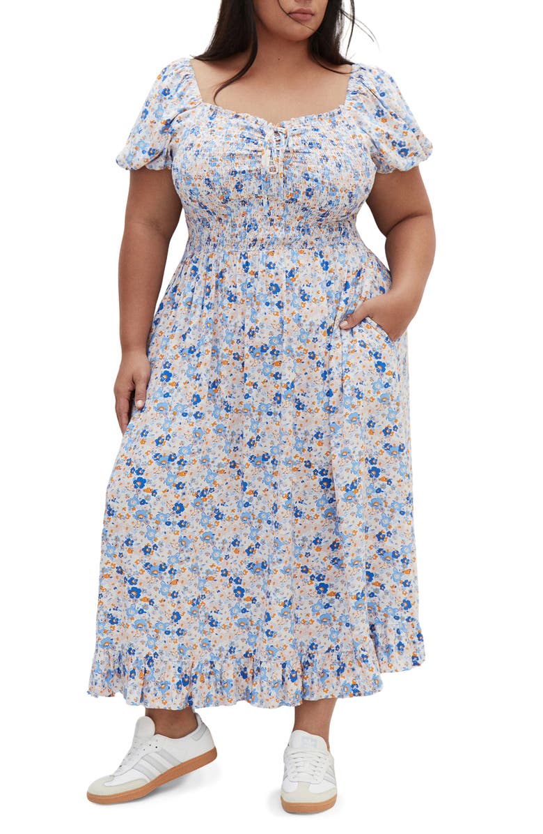 City Chic Emie Print Midi Dress, Main, color, Bluebell