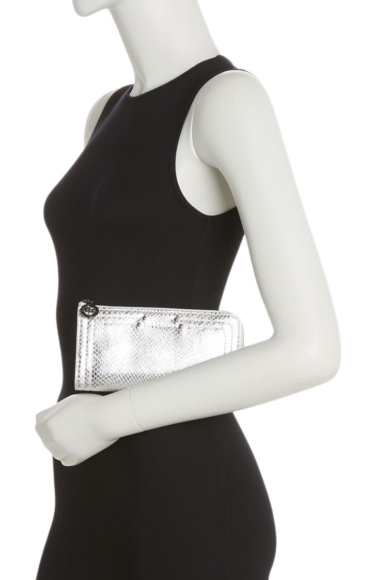 Longchamp Quarter Zip Snake Embossed Wallet, Alternate, color, Silver