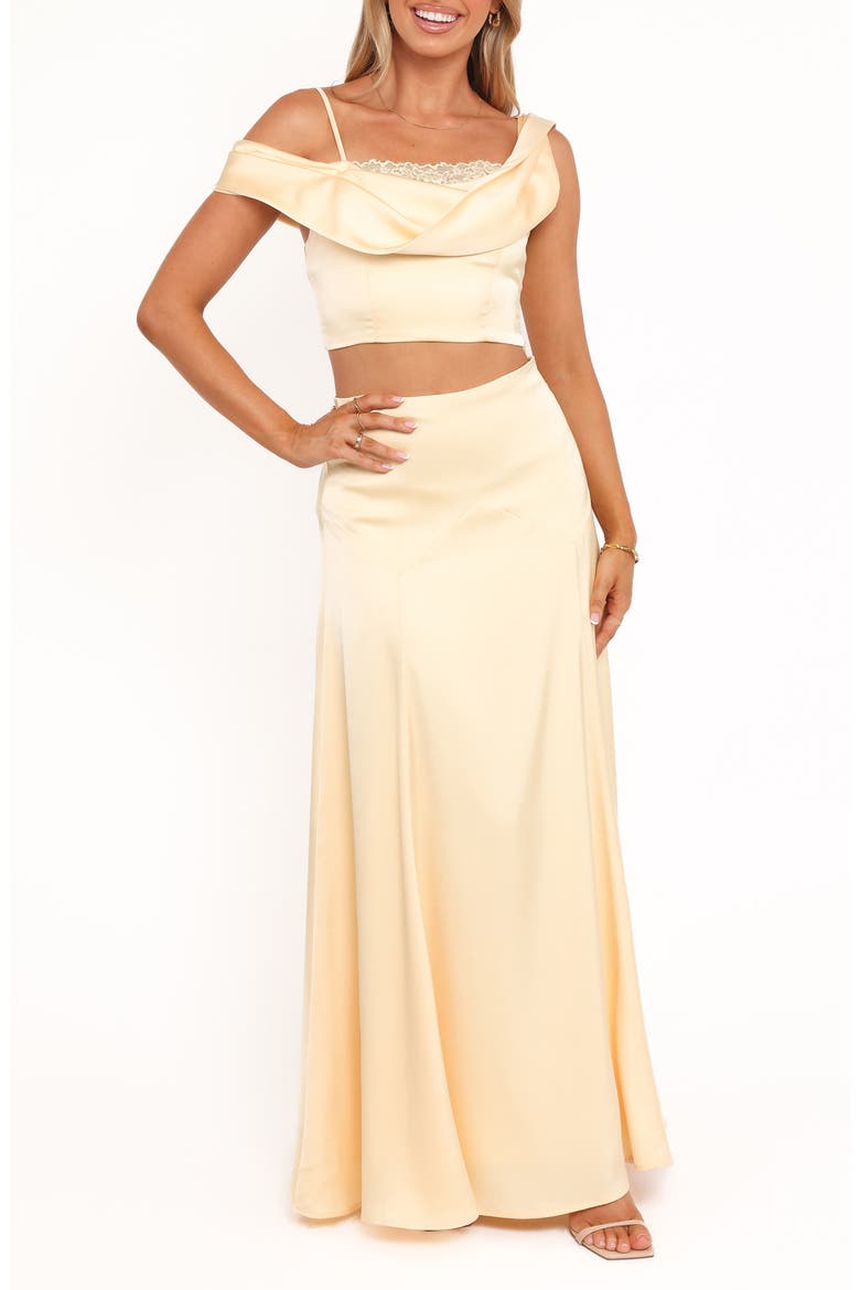 Marylin Cold Shoulder Crop Top & Maxi Skirt, Main, color, BUTTER YELLOW