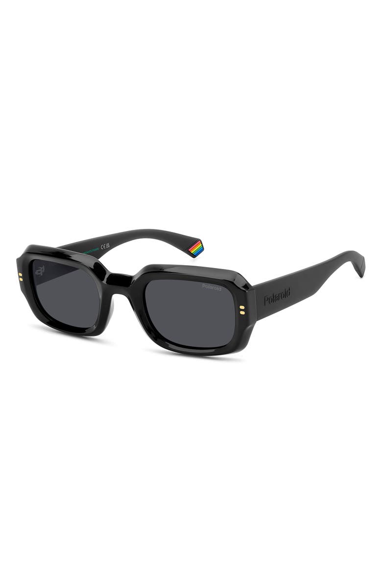 Polaroid 51mm Polarized Rectangular Sunglasses, Alternate, color, Black/ Grey Polar