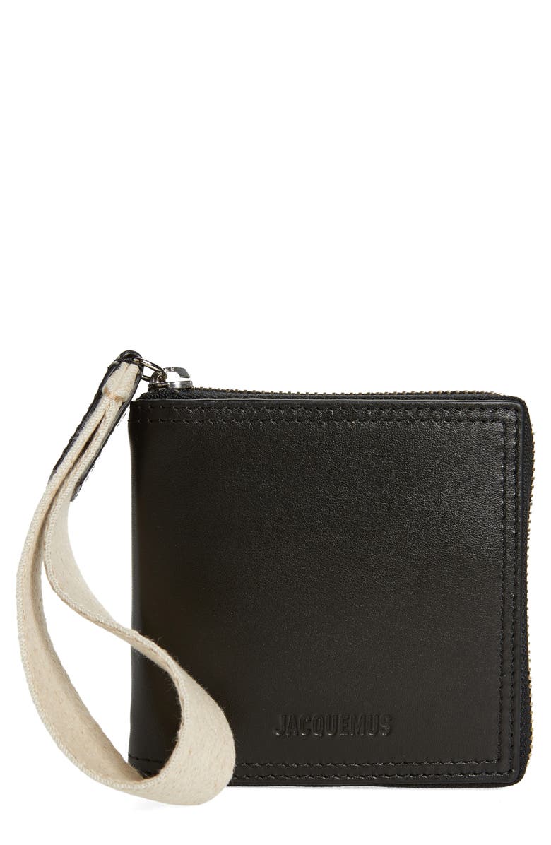 Jacquemus Le Carre Rond Leather Card Holder, Main, color, Black
