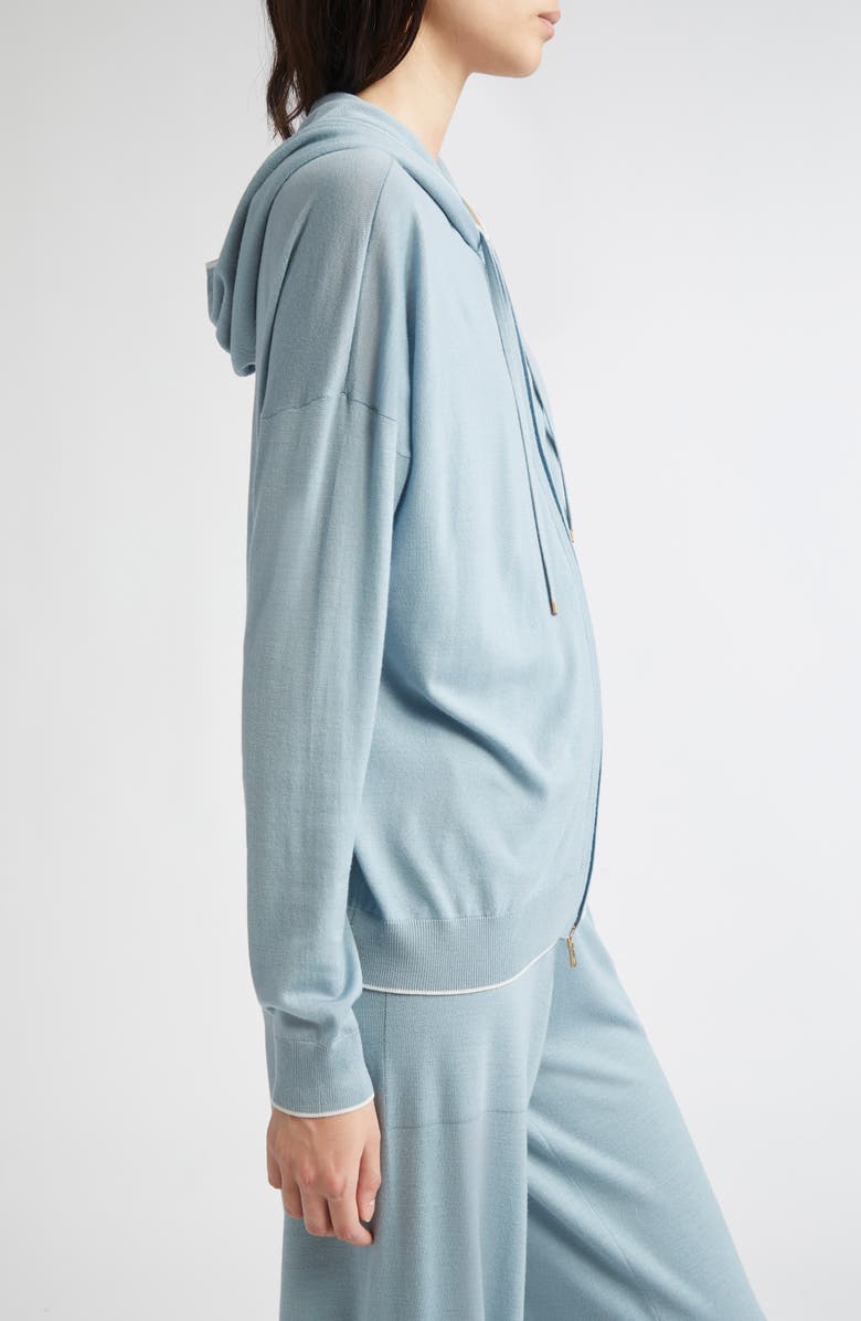 Eleventy Merino Wool Zip Hoodie, Alternate, color, Aqua And White