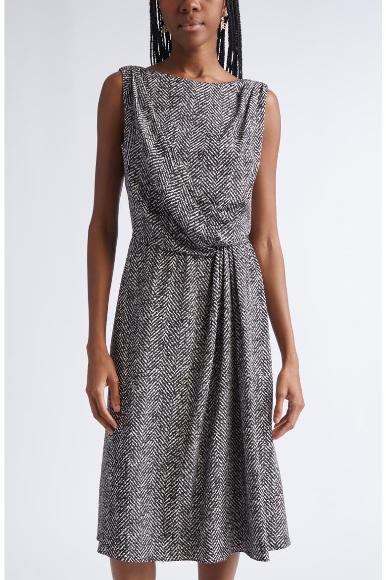 Herringbone Print Draped Crepe Cocktail Dress, Alternate, color, HH5QS CHEVRON BCO/ NERO