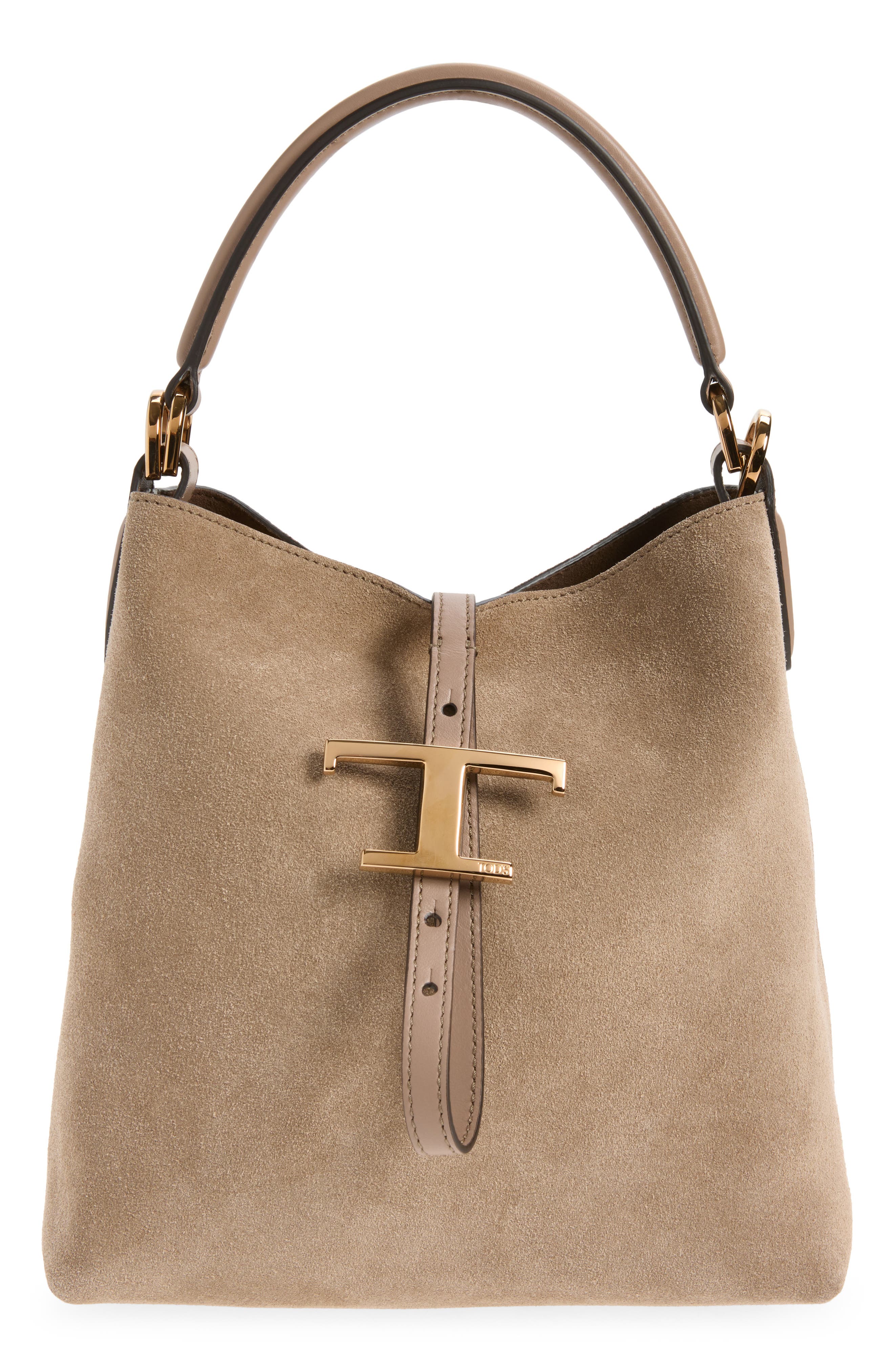 Tod's Mini T Timeless Bucket Bag, Main, color, Coca Mocha/ Creta Ch