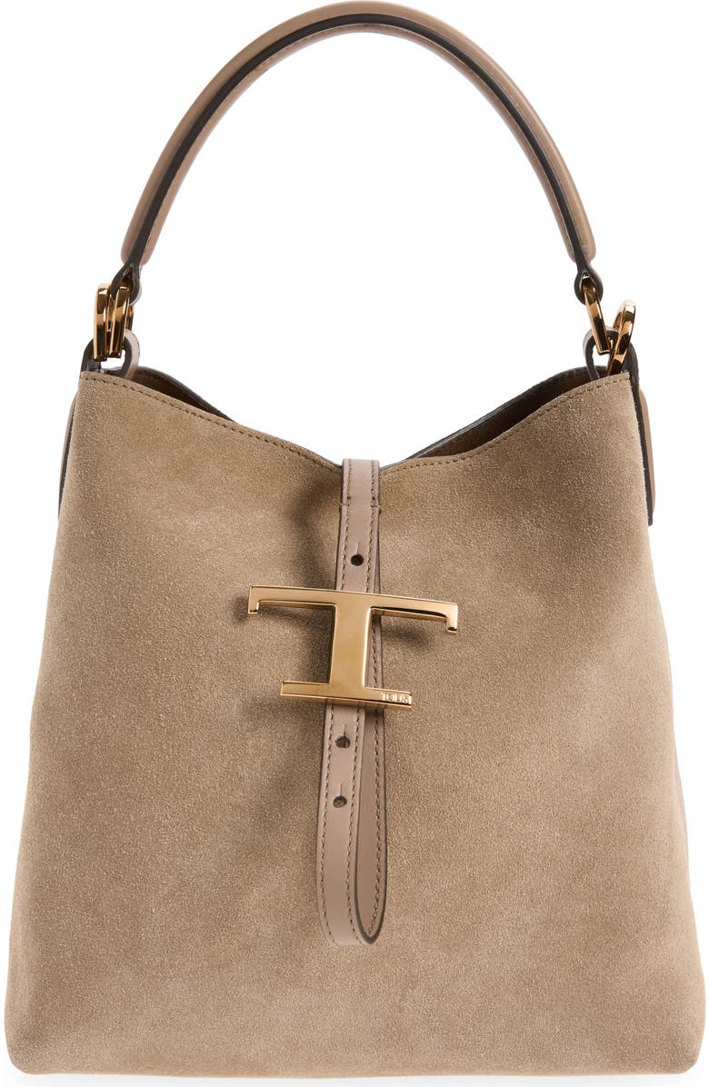 Tod's Mini T Timeless Bucket Bag, Main, color, Coca Mocha/ Creta Ch