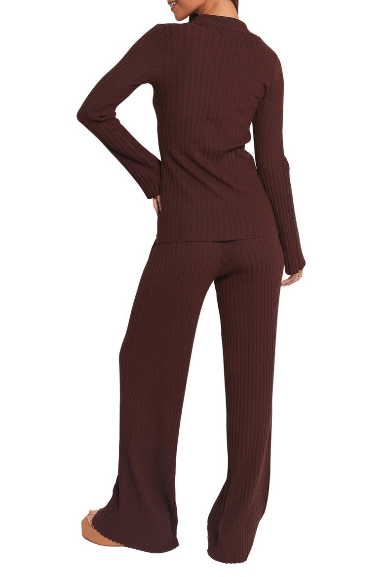 Aylia Rib Knit Top & Flare Leg Pants Set, Alternate, color, CHOCOLATE
