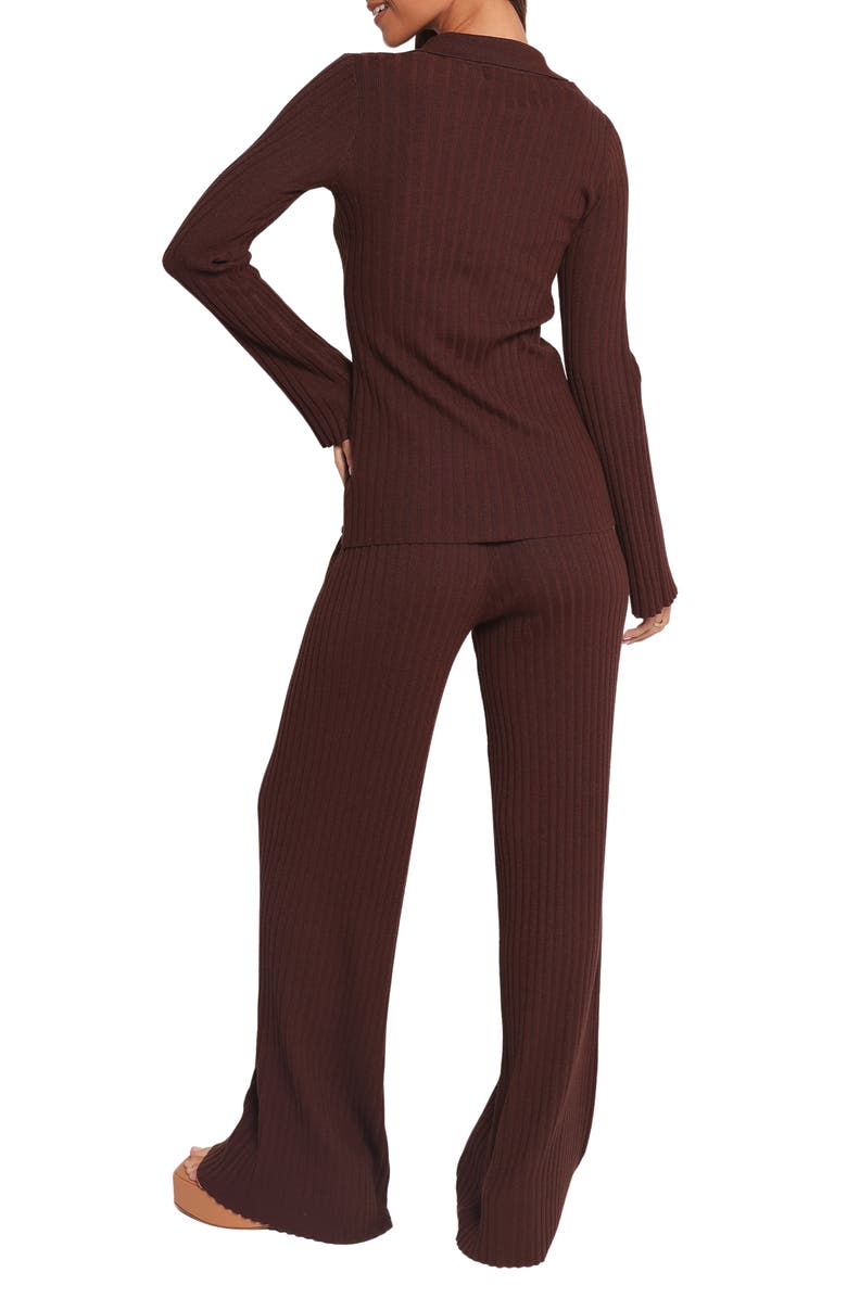 Petal & Pup Aylia Rib Knit Top & Flare Leg Pants Set, Alternate, color, Chocolate