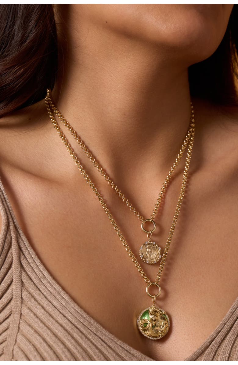 Lionheart 14K Gold Capricorn Diamond Bead Zodiac Medallion, Alternate, color, Yellow Gold