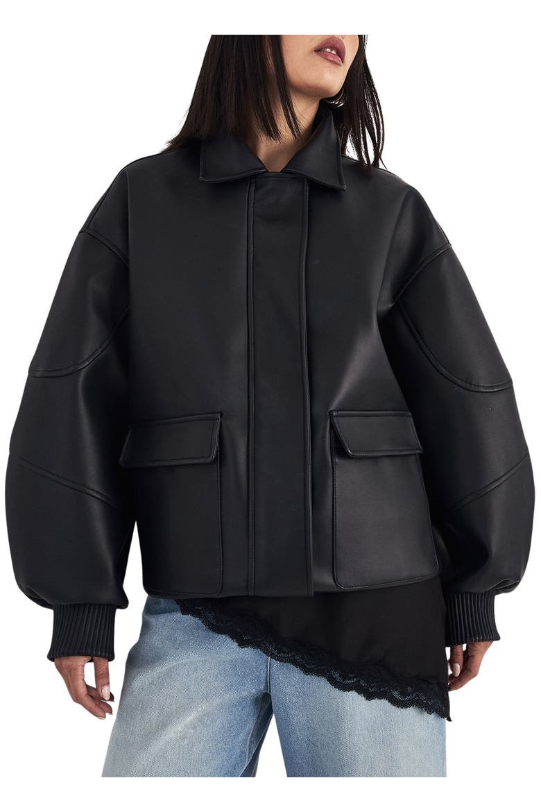 Longline Faux Leather Bomber Jacket, Alternate, color, Black