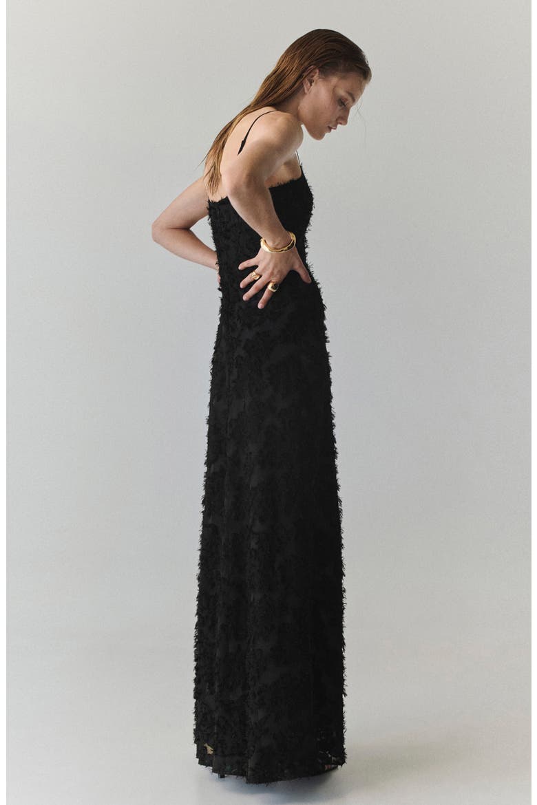Floral Appliqué Semisheer Dress, Alternate, color, BLACK
