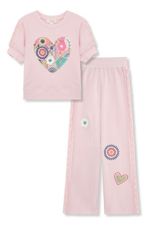Kids' Embroidered Heart Top & Pants Set (Toddler, Little Kid & Big Kid)