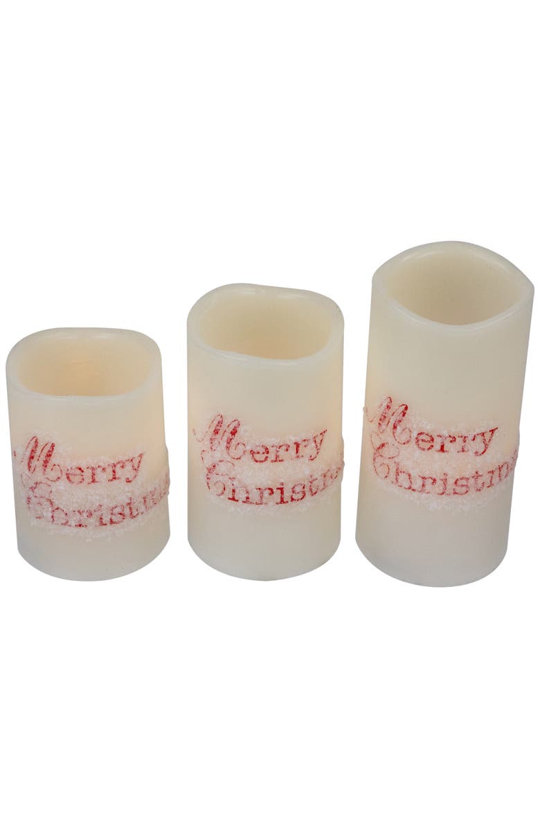 Northlight LED Flameless Frosted "Merry Christmas" Wax Pillar Candles - 6" - Set of 3, Alternate, color, White