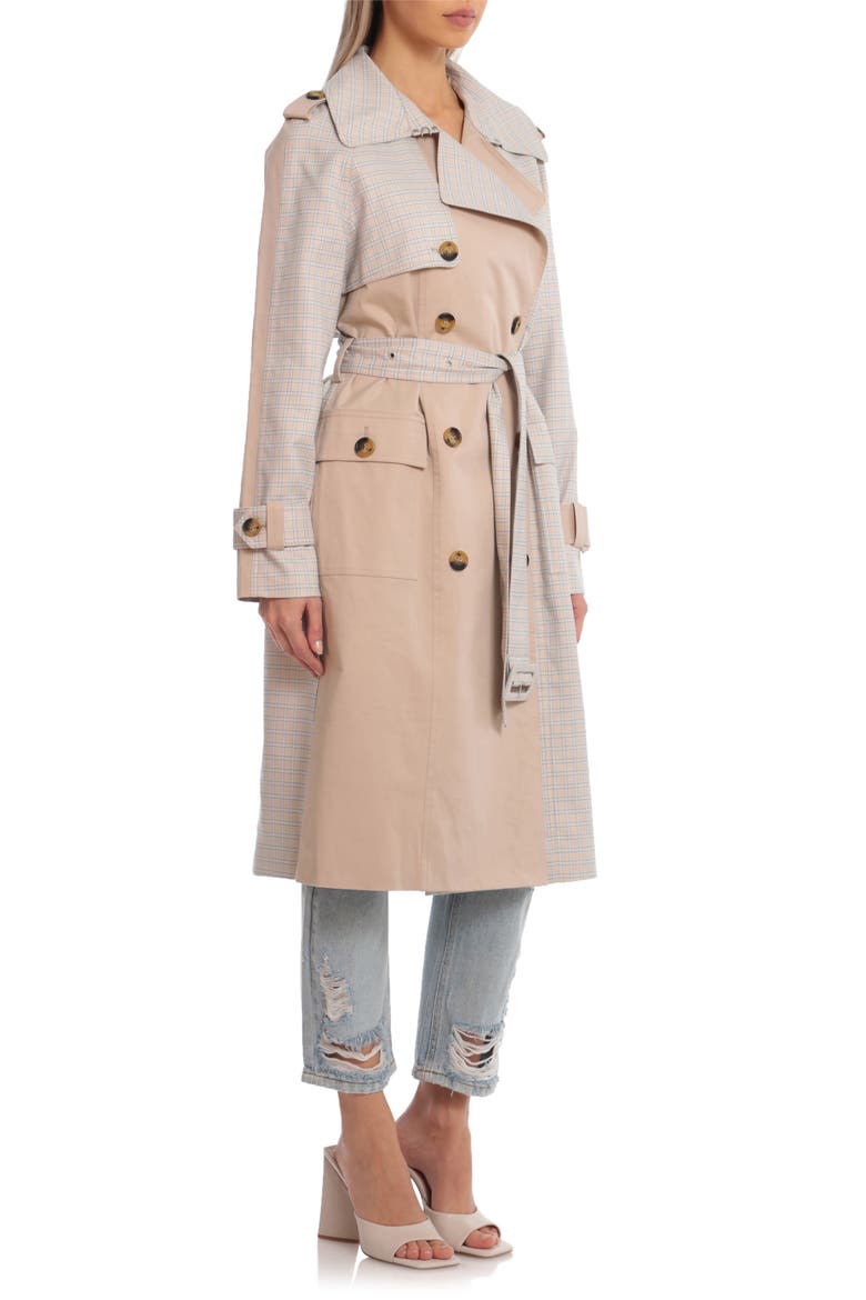 Combo Trench Coat, Alternate, color, GREIGE PLAID