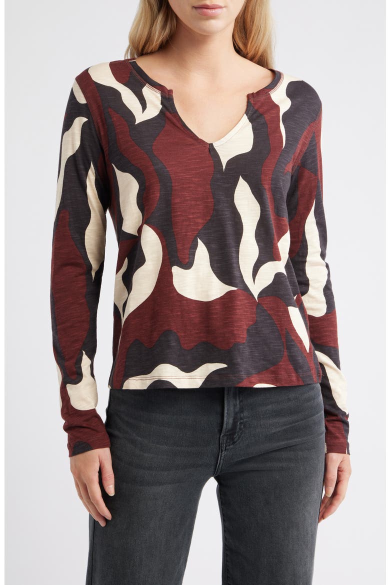 Print Split Neck Knit Top, Main, color, CHICORY RED