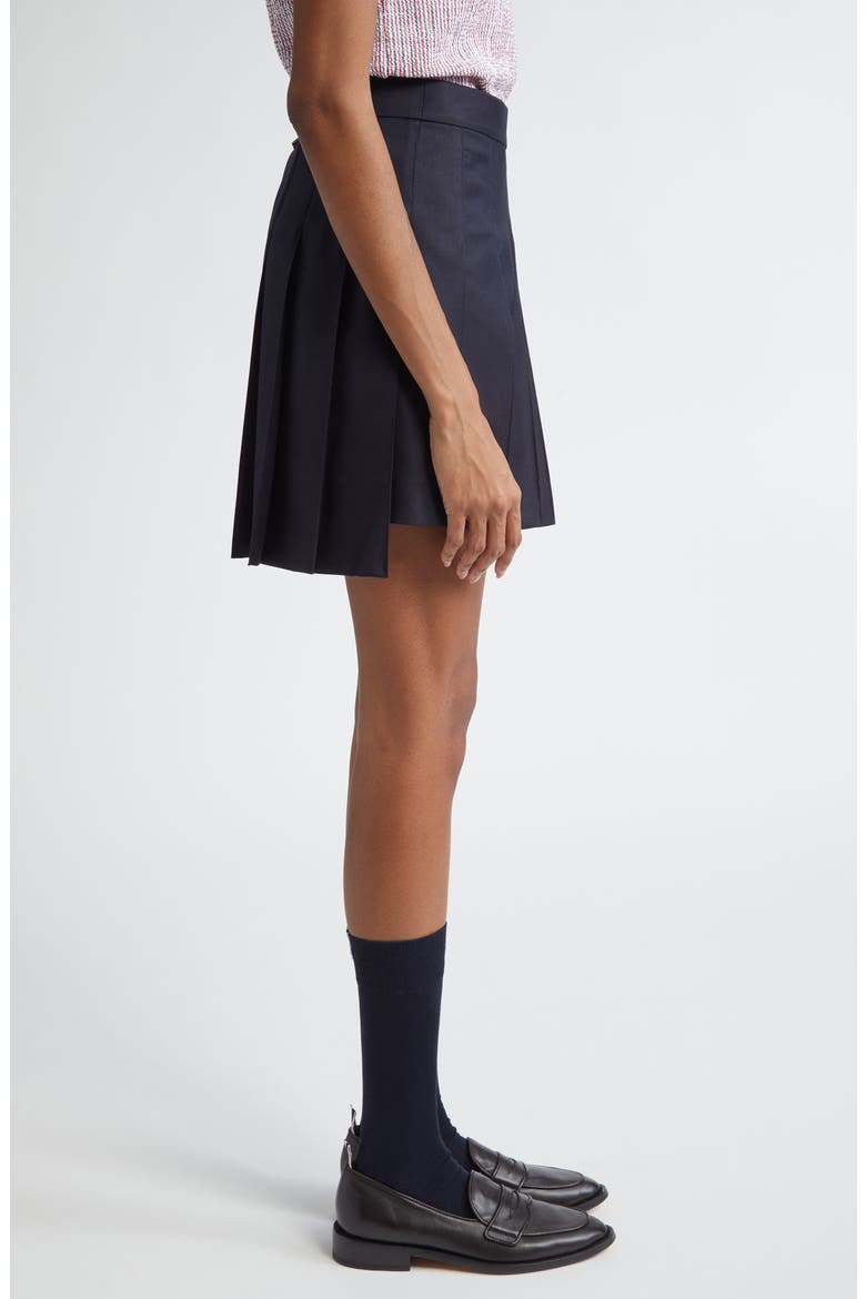 Drop Back Pleated Wool Miniskirt, Alternate, color, NAVY